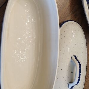 Elegant Cream and Blue Polka Dot Serveware